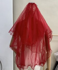 Voan Đỏ 2 Lớp Đính Họa Tiết