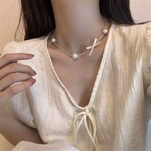 Vòng Cổ Đá Mix Hạt Trai Đính Nơ - Hình ảnh 5