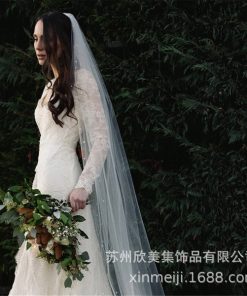 VOAN DÀI ĐÍNH HẠT TRAI 1 LỚP VOAN LÚP CÔ DÂU MÀU TRẮNG