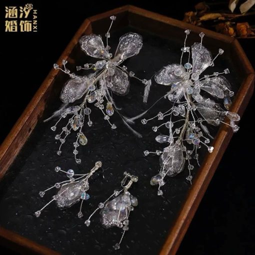 Set Cài Pha Lê Mix Lông Vũ Kèm Bông Tai - Hình ảnh 3