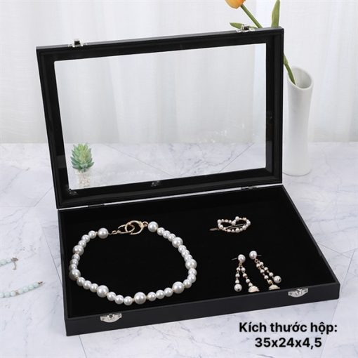 Hộp Đựng Đồ Trang Sức Chất Liệu Da Màu Đen Kích Thước 35cm x 24cm x 4,5cm