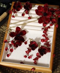 Set Trâm Đỏ 4 Món Kèm Bông Tai