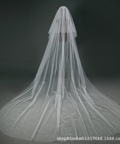 Voan Dài 2 Lớp Đính Đá, Kích Thước 80cmx350cm, Voan Cài Tóc Cô Dâu Màu Trắng Kem