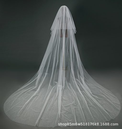 Voan Dài 2 Lớp Đính Đá, Kích Thước 80cmx350cm, Voan Cài Tóc Cô Dâu Màu Trắng Kem
