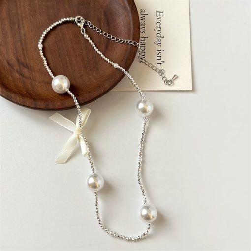 Vòng Cổ Đá Mix Hạt Trai Đính Nơ - Hình ảnh 3
