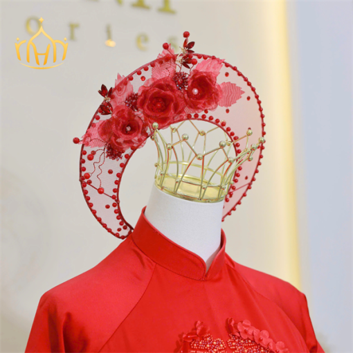 Mấn Khung Kim Loại Áo Dài Cô Dâu Màu Đỏ - Hình ảnh 4