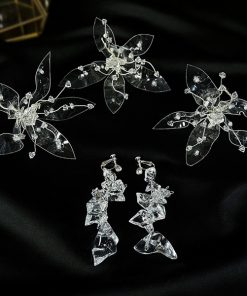 Set 3 Món Cài Hoa Trong Suốt Mix Đá Phale Kèm Bông Tai
