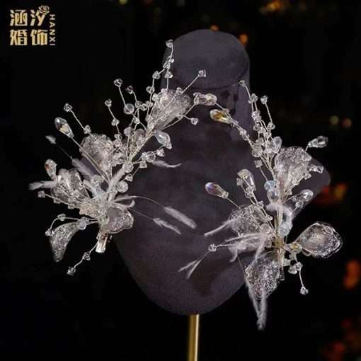 Set Cài Pha Lê Mix Lông Vũ Kèm Bông Tai - Hình ảnh 5