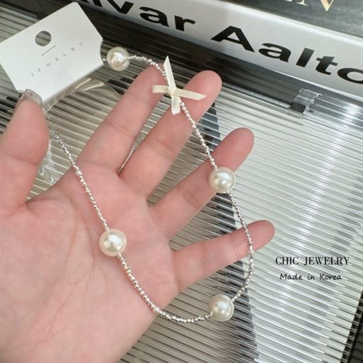 Vòng Cổ Đá Mix Hạt Trai Đính Nơ - Hình ảnh 2