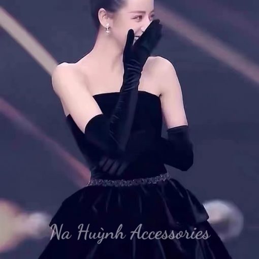 Găng Tay Phi Bóng Satin Trơn - Dài Đen - Hình ảnh 3