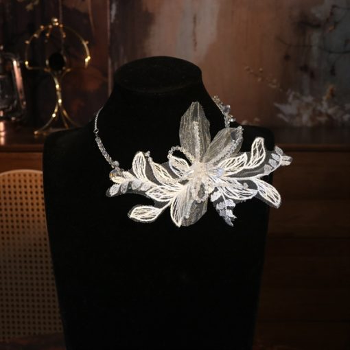 Vòng Cổ Đính Hoa Dành Cho Cô Dâu, Choker Hoa, Phụ Kiện Cưới - Dây Phale Hoa Voan Ren