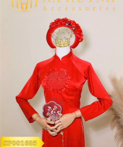 Mấn Vải Áo Dài Cô Dâu Màu Đỏ - Mấn Nhung Đỏ Tươi Đính Hoa