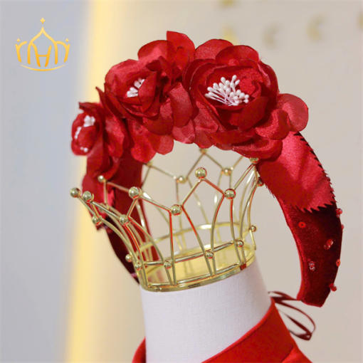 Mấn Vải Áo Dài Cô Dâu Màu Đỏ - Mấn Nhung Đỏ Đô Đính Hoa Mẫu Đơn - Hình ảnh 2