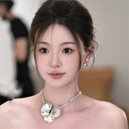 Vòng Cổ Bạc - Đá Phụ Kiện Concept Phụ Kiện Chụp Hình - Vòng Cổ Đính Hoa Dành Cho Cô Dâu, Choker Hoa - Hình ảnh 2