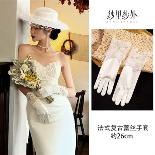 Găng Tay Phi trắng Viền Ren 26cm - - Hình ảnh 2