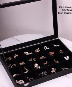 Hộp Đựng Đồ Trang Sức Chất Liệu Da Màu Đen Kích Thước 35cm x 24cm x 4,5cm - Hộp 24 Ngăn
