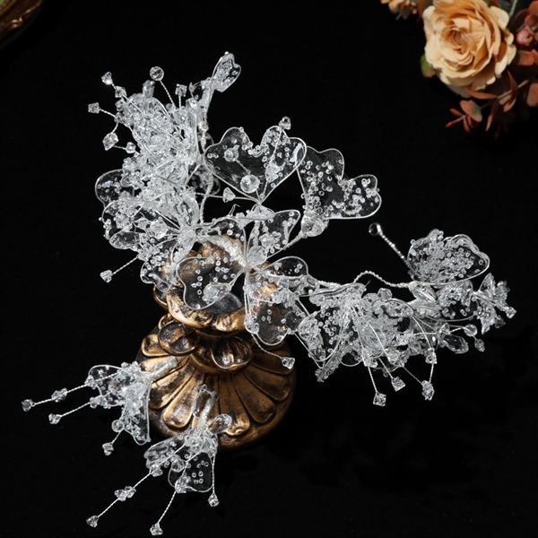 Băng Đô Đá Phụ Kiện Cài Tóc Cô Dâu - Hồ Điệp Pha Lê Kèm Bông Tai