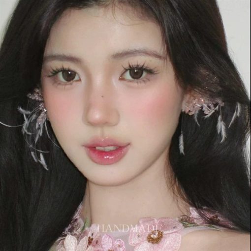 Set Bông Tai Hồ Điệp Pha Lê Hồng Mix Lông Vũ - - Hình ảnh 5