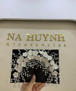 Băng Đô Cô Dâu Cài Hoa Nhẹ Nhàng, Bờm Hoa Cài Tóc - Hoa Đất Mix Ngọc Trai