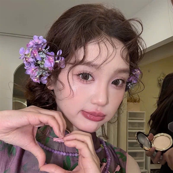 Set 5 Món Trâm Hoa Lụa - Tím - Hình ảnh 3