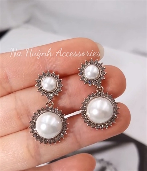 Bông Tai Đá Mix Hạt Trai Phụ Kiện Cưới - 5 - Hình ảnh 3