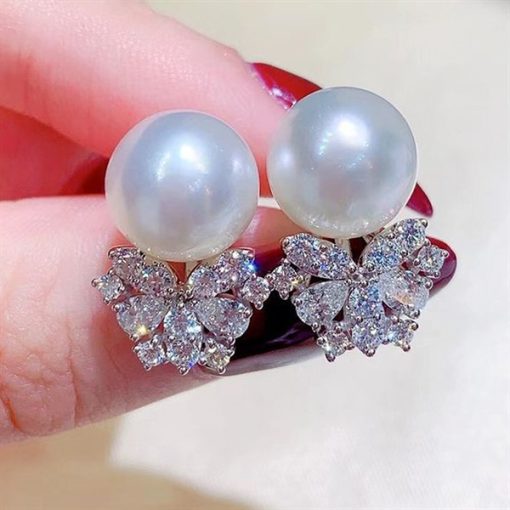 Bông Tai Đá Mix Hạt Trai Phụ Kiện Cưới - 2 - Hình ảnh 2