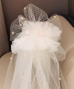 VOAN PHỒNG PHỐI LƯỚI MÀU TRẮNG KẾT HOA NHÍ MÀU HỒNG NHẠT 100CM 80CMx100CM -