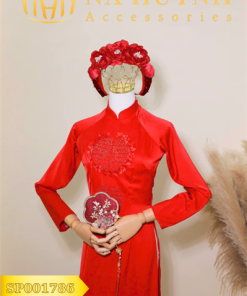 Mấn Vải Áo Dài Cô Dâu Màu Đỏ - Mấn Nhung Đỏ Đô Đính Hoa Mẫu Đơn
