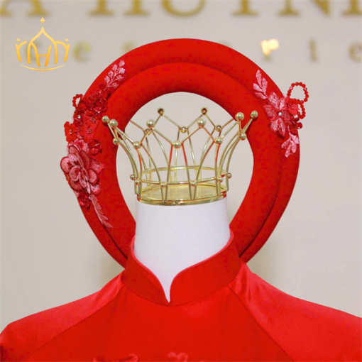Mấn Vải Áo Dài Cô Dâu Màu Đỏ - Mấn 2 Tầng Đỏ Tươi Đính Hoa Ren - Hình ảnh 3