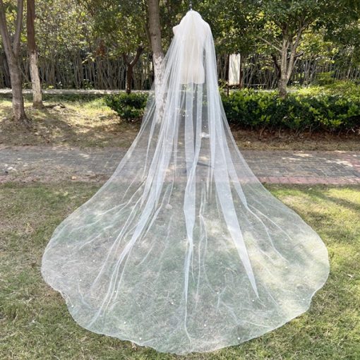 VOAN DÀI ĐÍNH ĐÁ HẠT TRAI 1 LỚP 350CM KÈM NƠ VOAN CÓ THỂ TÁCH RỜI MÀU TRẮNG - - Hình ảnh 3