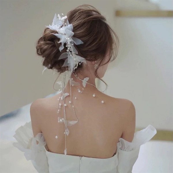 Băng Đô Cô Dâu Cài Hoa Nhẹ Nhàng, Bờm Hoa Cài Tóc - Hoa Voan - Hình ảnh 2