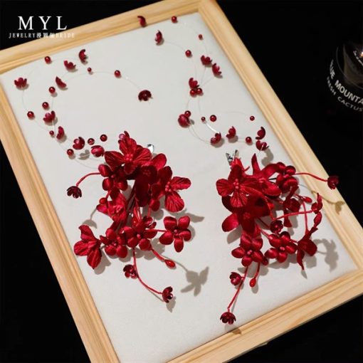 Set 2 Kẹp Hoa Màu Đỏ - Hoa 5 Cánh Có Tua Rua - Hình ảnh 4