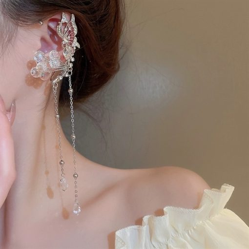 Cài Móc Vành Tai - Móc Vành Tai Hồ Điệp Mix Đá Pha Lê Tua Rua - Hình ảnh 3