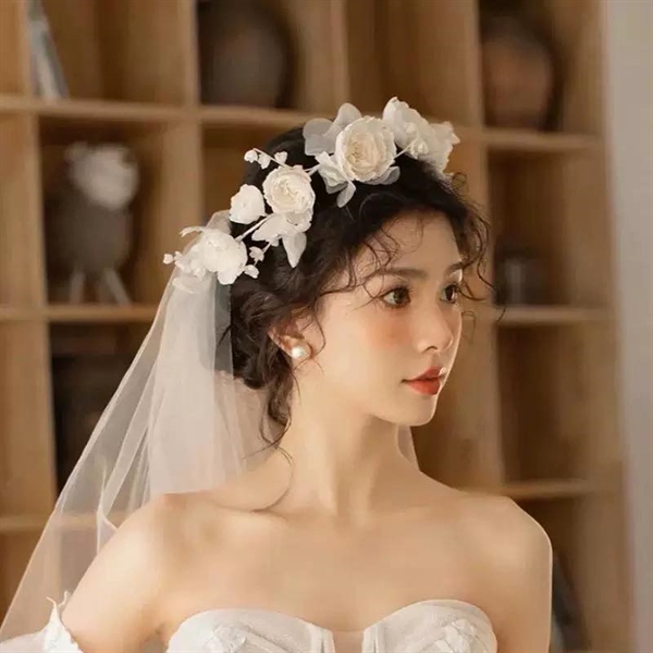 Băng Đô Cô Dâu Cài Hoa Nhẹ Nhàng, Bờm Hoa Cài Tóc - Hoa Trắng Lớn - Hình ảnh 5