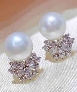 Bông Tai Đá Mix Hạt Trai Phụ Kiện Cưới - 2