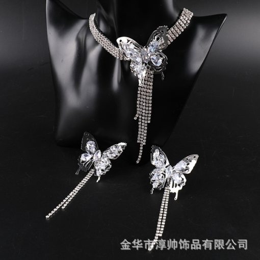 Set Choker Và Bông Tai Hồ Điệp Đá Tua Rua - - Hình ảnh 2