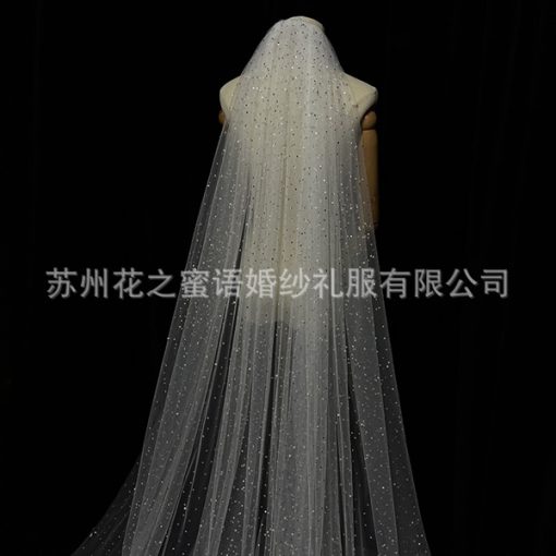 Voan Dài 1 Lớp Có Cài Đính Đá Và Ngọc Trai, Kích Thước 300cm, Voan Cài Tóc Cô Dâu Màu Trắng - - Hình ảnh 3