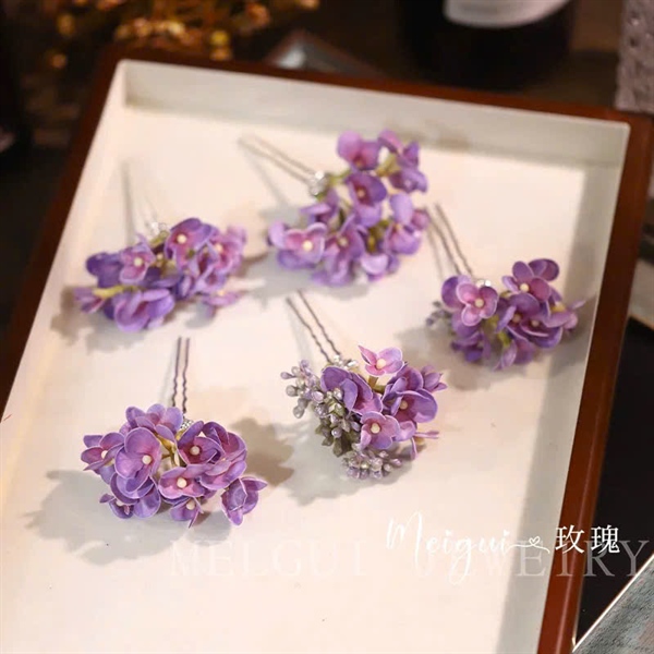 Set 5 Món Trâm Hoa Lụa - Tím