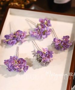 Set 5 Món Trâm Hoa Lụa - Tím