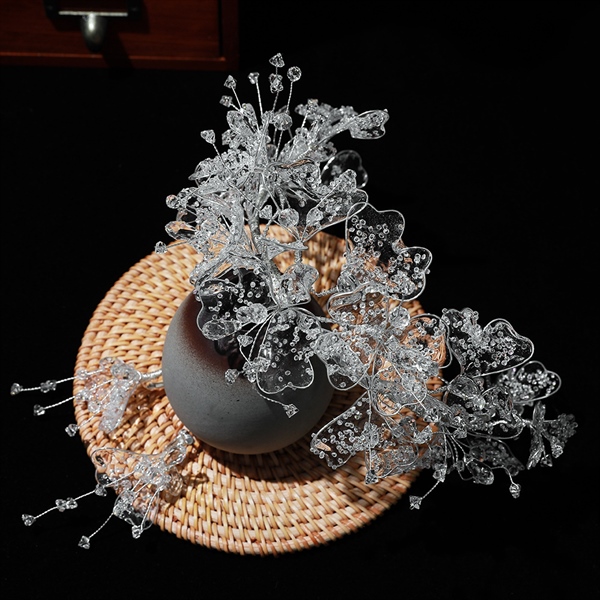 Băng Đô Đá Phụ Kiện Cài Tóc Cô Dâu - Hồ Điệp Pha Lê Kèm Bông Tai - Hình ảnh 3