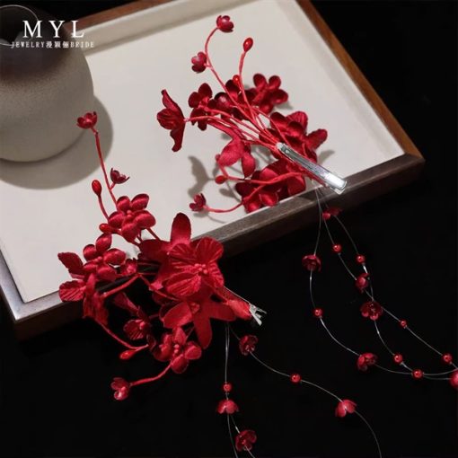 Set 2 Kẹp Hoa Màu Đỏ - Hoa 5 Cánh Có Tua Rua - Hình ảnh 2
