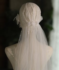 MŨ VOAN ĐÍNH REN HOA VIỀN HẠT TRAI ĐÍNH HOA HỒNG 162CM PHỤ KIỆN CÔ DÂU PHỤ KIỆN CHỤP HÌNH -