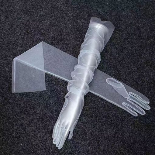Găng Tay Voan Dài 55cm - voan trắng