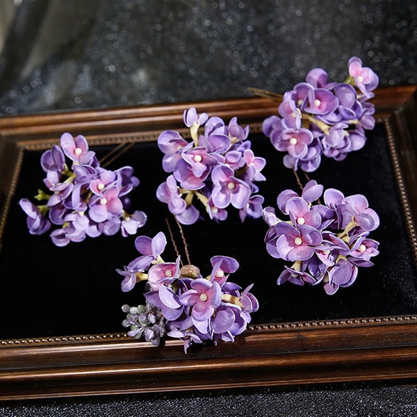 Set 5 Món Trâm Hoa Lụa - Tím - Hình ảnh 4