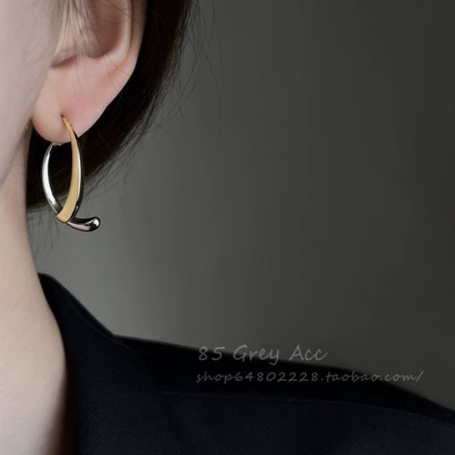 Bông Tai To Màu Trắng Bạc, Bông Tai Cô Dâu, Bông Tai Concept - Bông Tai Nửa Vòng Tròn Treo Trước Sau Kim Loại Phụ Kiện Cưới