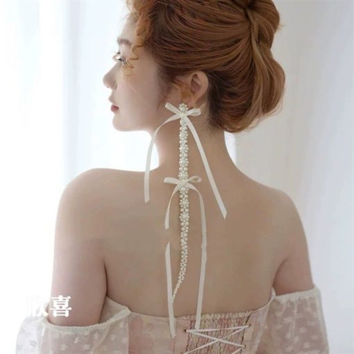 Bông Tai Ngọc Trai, Bông Tai Cô Dâu Đính Ngọc, Phụ Kiện Cưới Cô Dâu - hạt trai đính nơ
