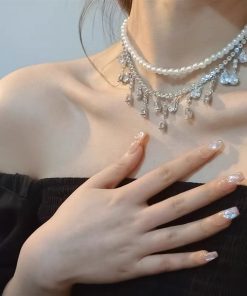 Vòng Cổ Cô Dâu Ngọc Trai, Choker Ngọc Trai, Phụ Kiện Cưới - Dây Ngọc Mix Dây Tua Rua Đá