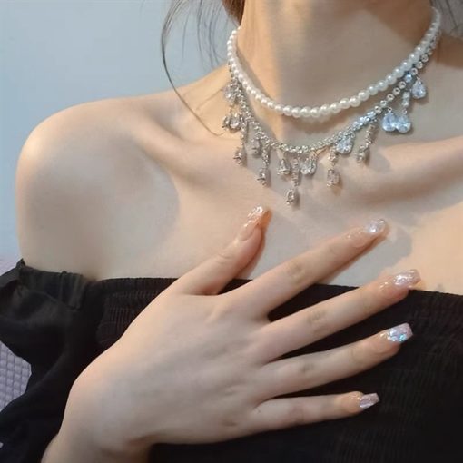 Vòng Cổ Cô Dâu Ngọc Trai, Choker Ngọc Trai, Phụ Kiện Cưới - Dây Ngọc Mix Dây Tua Rua Đá