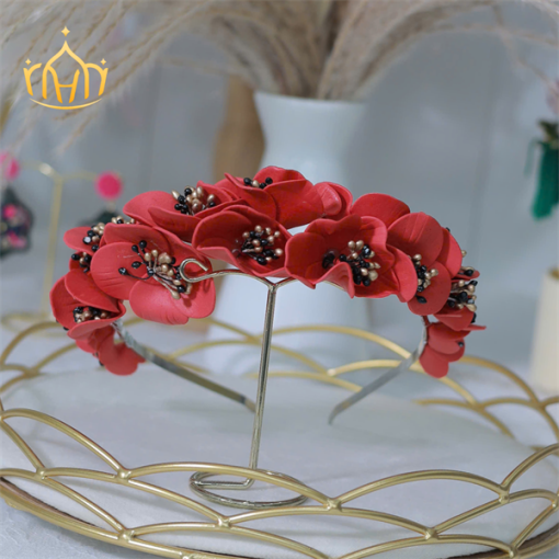 Băng Đô Cô Dâu Cài Hoa Nhẹ Nhàng, Bờm Hoa Cài Tóc - Đỏ - Hình ảnh 4