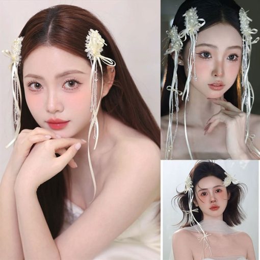 Set Kẹp Hạt Trai - Đính Nơ Tua Rua - Hình ảnh 6